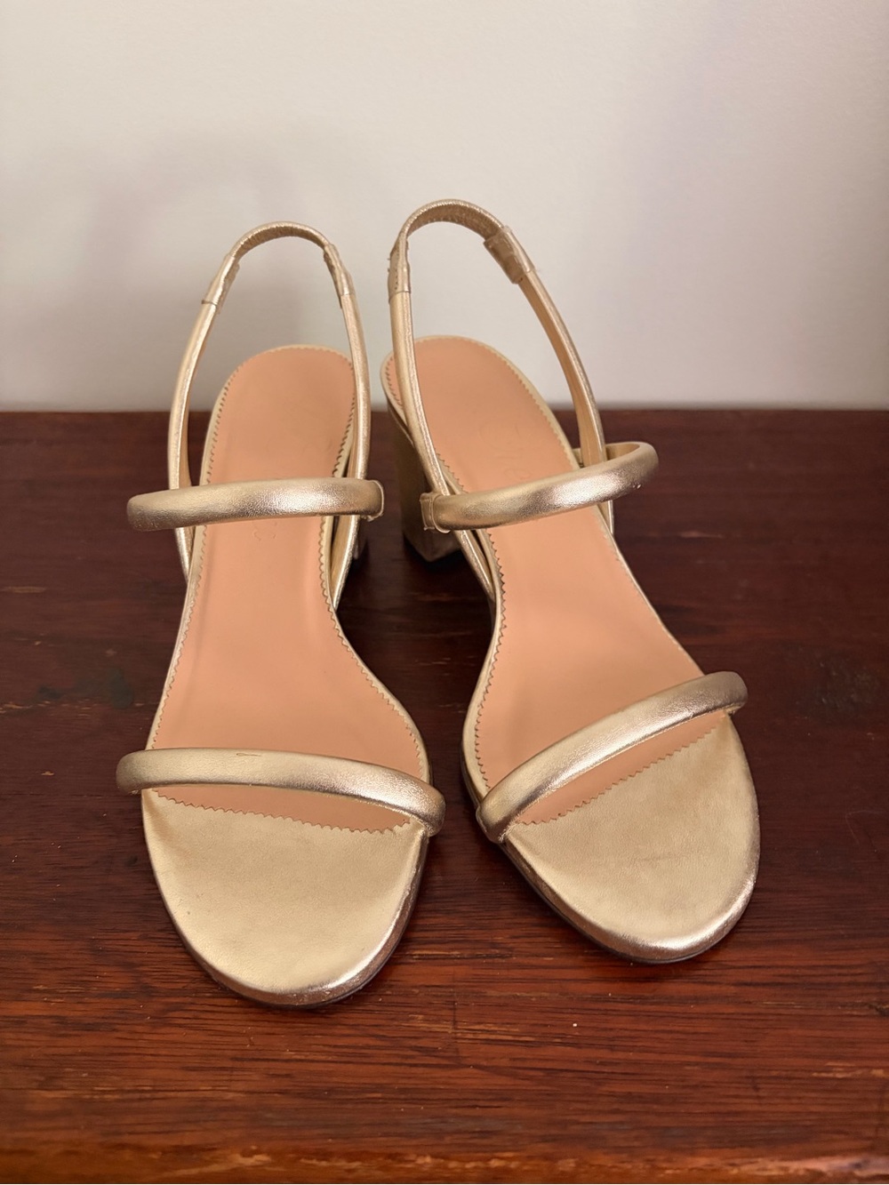 J. Crew Metallic Gold Two-Strap Block Heel Sandals